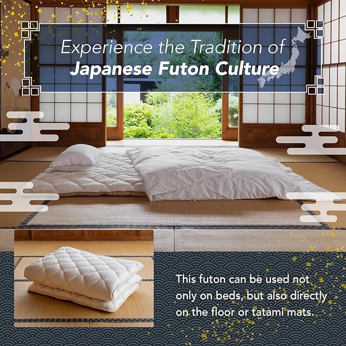 MORIRIN Japanese Floor Futon Mattress (Shikibuton) with Body Pressure Dispersion, Made in Japan, Twin XL
