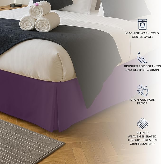 Utopia Bedding Queen Bed Skirt - Soft Quadruple Pleated Ruffle - Easy Fit with 16 Inch Tailored Drop - Hotel Quality, Shrinkage and Fade Resistant (Queen, Purple)