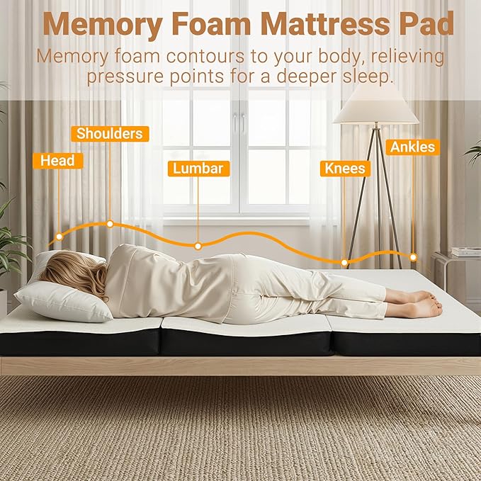 Foldable Mattress Queen, Memory Foam Tri Fold Mattress with Removable Washable Cover, 4 inch Folding Mattresses Floor Bed Sleeping Pad for Guest, RV, Travel, Camping, White, 78"x58"x4"