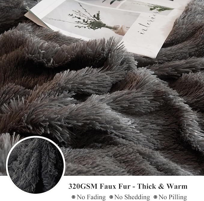 XeGe Luxury Shaggy Faux Fur Body Pillow Cover, Fluffy Bed Pillow Case with Zipper Closure, Soft Decorative Plush Long Pillow Sham, Fuzzy Hug Pillow for Home Bedroom Pregnant Women 20"x54" Dark Gray