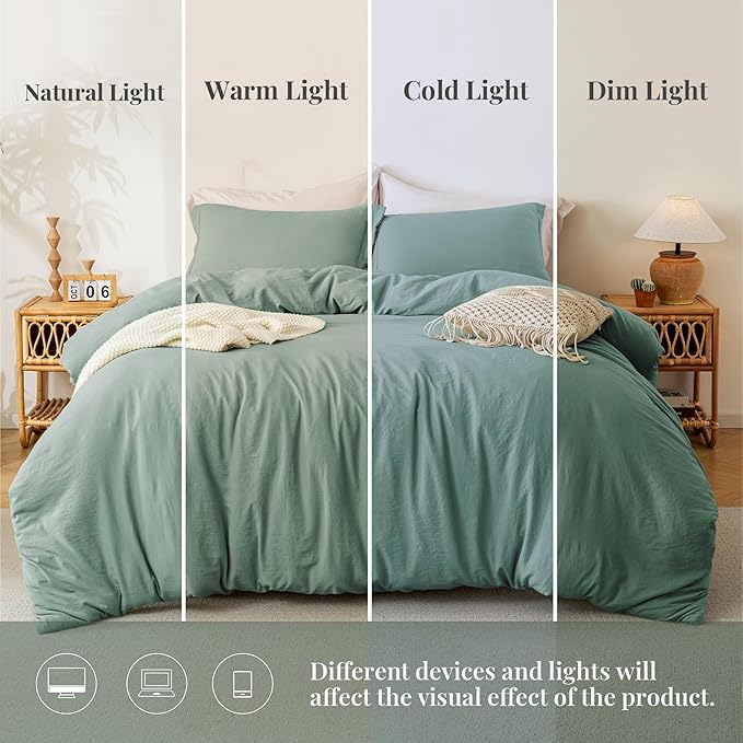 MILDLY Super Soft Duvet Cover - 100% Washed Microfiber Sage Green Comforter Cover Set 3 Pieces with Zipper Closure & Corner Ties (No Comforter)