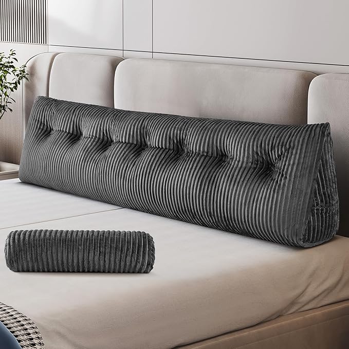 Z-hom King Size Wedge Headboard Pillow with 1 Roll Cushion, Large Reading Pillow for Bed Sitting Up, Triangular Backrest Cushion for Headboard, Supportive Pillow for Back Pain Relief, Grey