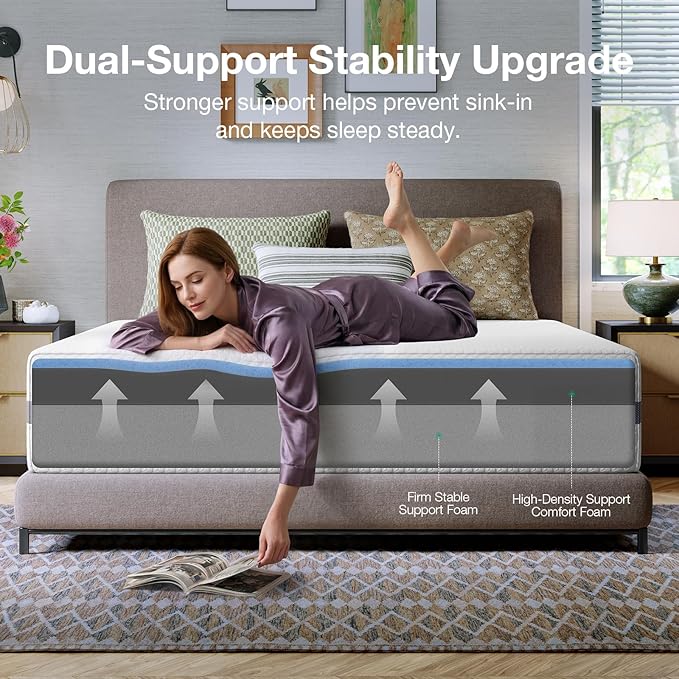 Novilla Full Size Mattress, 12 Inch NanoGEL™ Memory Foam Mattress with Upgraded Dual-Support for Spinal Alignment & Pressure Relief, Cool Full Mattresses in a Box with Breathable Cover, Medium Firm