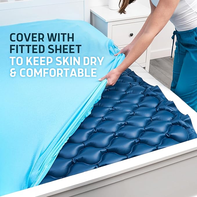 Lunderg Queen Size Alternating Air Pressure Mattress Pad with Static Mode - Comfortable Bed Sore Prevention - Includes Waterproof Mattress Topper 53" x 77" & Quiet Pump - Doctors Recommended