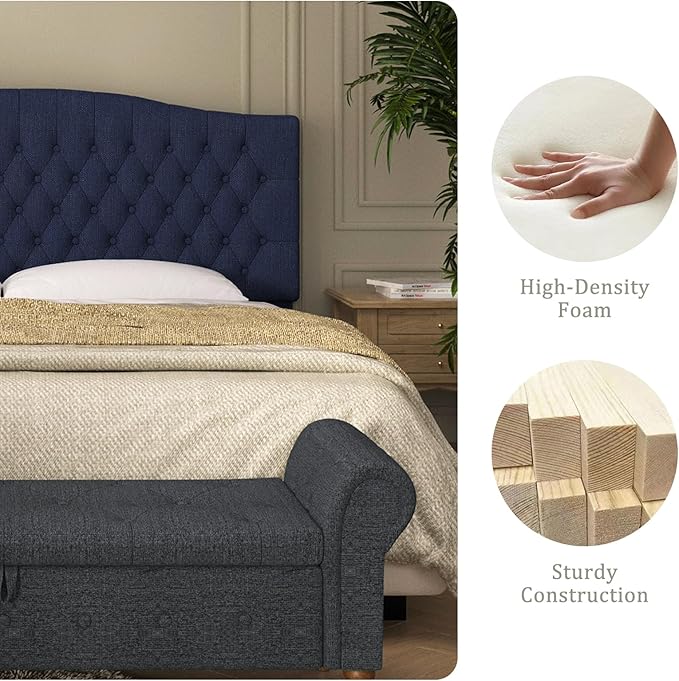 Furpopup Linen Upholstered Headboard King/Cal King Size Latest Model Wall Mount, Bed Frame Mount, Featuring High-Density Sponge Padding, Luxury Texture Easy Assembly Comfort and Style-Navy Blue