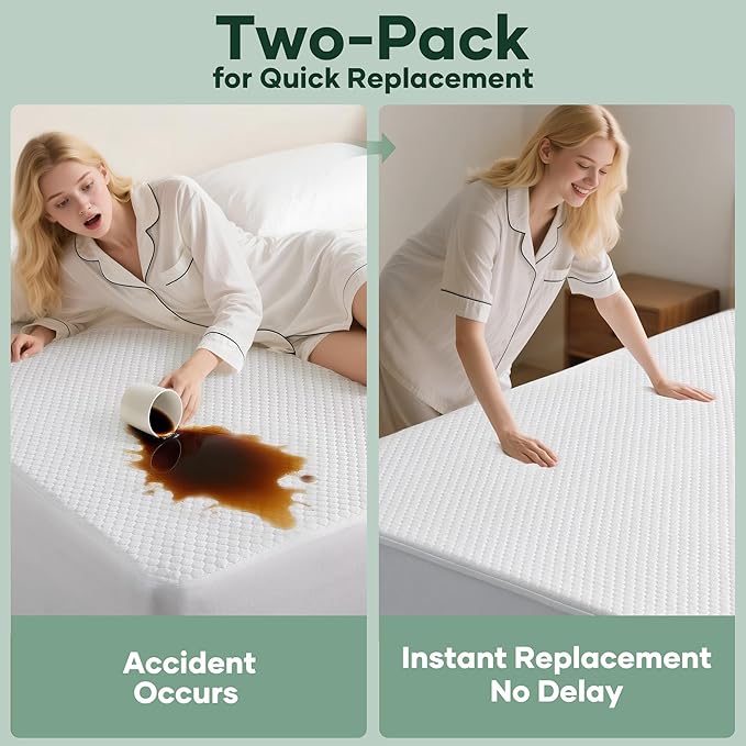 OhGeni 100% Waterproof 2 Pack King Size Mattress Protector, Soft Mattress Pad, Fits 6"-20" Mattresses with Deep Pocket, Cooling, Breathable Fitted Sheets, Soft Bed Cover, Noiseless, Machine Washable
