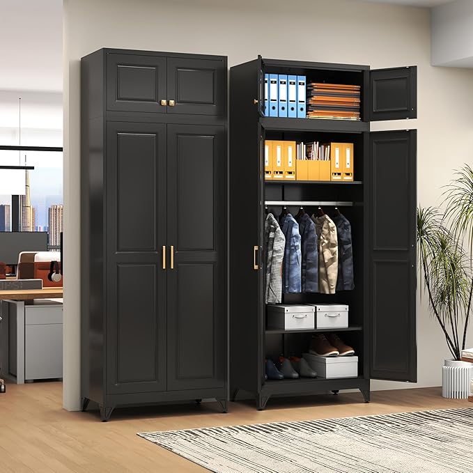 Polup Metal Wall Cabinet, Upper Cabinet for Wardrobe, Small Top Storage Cabinet for Bedroom, Living Room, Black, 18" D x 32" W x1 5" H - Assembly Required