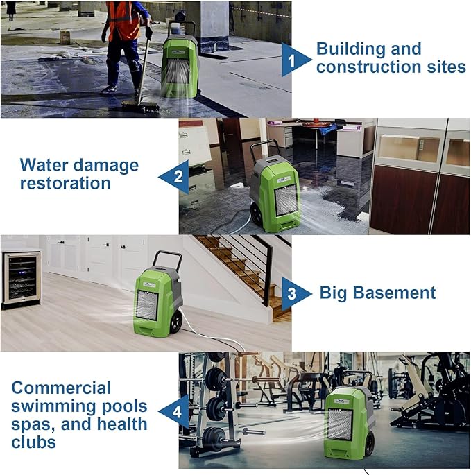 ALORAIR 180 Pints LGR Industrial Dehumidifier with Pump and Drain Hose, Portable Commercial Dehumidifier with Wheels for Home, Basements, Garages, and Job Sites, 6-Year Warranty, Green
