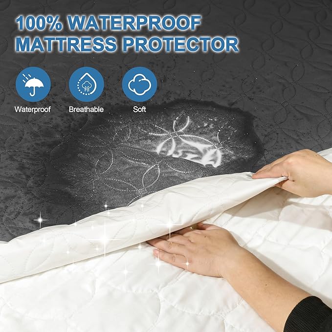 GUHER Waterproof Mattress Protector Full Size,Breathable Bed Cover 3D Air Fabric Mattress Pad Cover,Noiseless＆Ultra-Soft Washable Bed Cover with 6"-14" Deep Pocket (Gray)