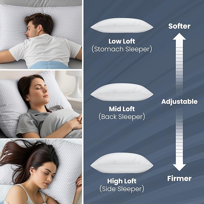 Utopia Bedding Shredded Memory Foam Pillows (Queen), Cooling Adjustable Bed Pillows for Sleeping with Washable Pillow Case, Back, Stomach and Side Sleeper Pillow, Plush and Supportive (1 Pack)