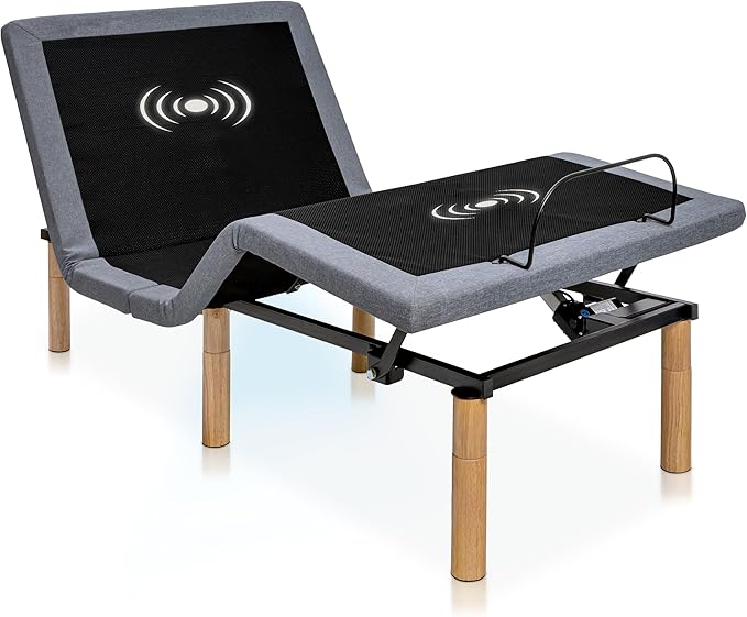 Hedva Adjustable Bed Frame with Massage Motors, 4 USB Ports, LED Light, 5-Minute Assembly, Multiple Preset Positions for Ultimate Comfort, Wireless Remote Control Adjustable Bed