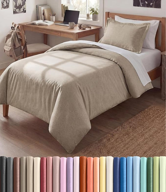 Duvet Cover Twin/Twin XL Size Set - Extra Soft Twin/Twin XL Duvet Cover 68" x 90" with 1 Pillow Sham - Hotel Luxury, Fade Free w/ Zipper Closures & Ties - Comfy, Cozy & Breathable (Heathered Beige)