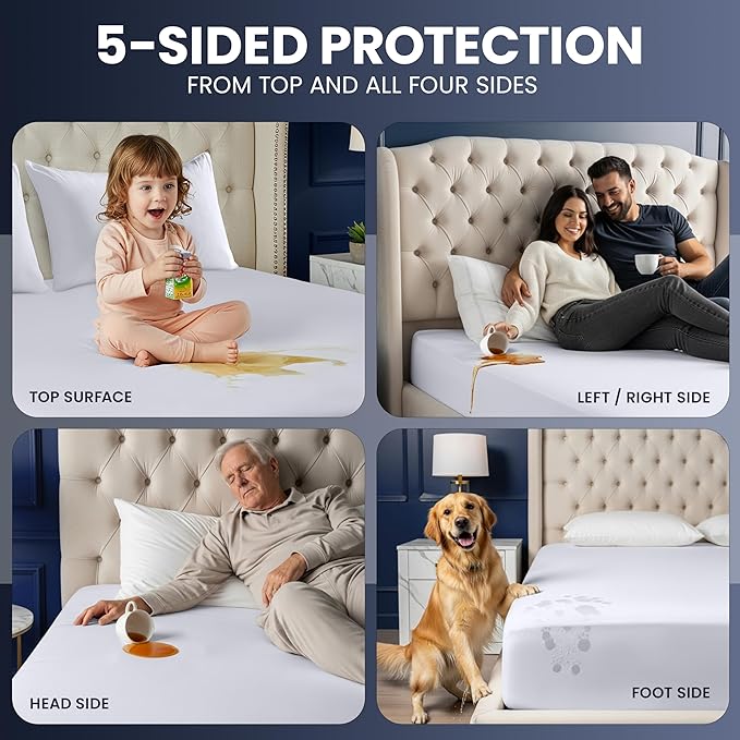 Utopia Bedding Waterproof 5-Sided Mattress Protector Twin XL Size, Premium Breathable Mattress Cover, Fitted Style with Stretchable Pockets (White)