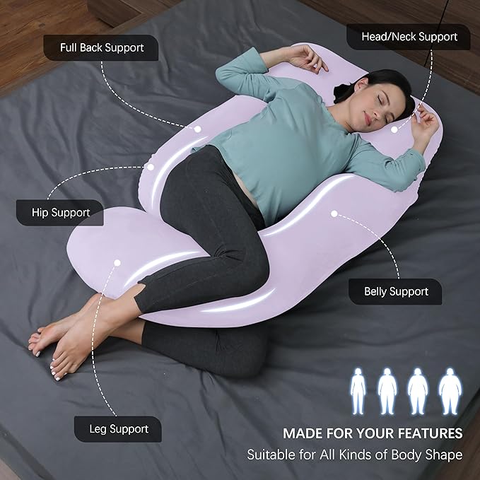 MOON PARK Pregnancy Pillows for Sleeping - U Shaped Full Body Maternity Pillow with Removable Cover - Support for Back, Legs, Belly, HIPS - 65 Inch - Purple