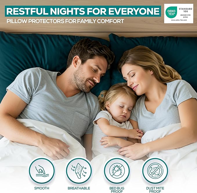 Utopia Bedding Premium 100% Waterproof Pillow Protectors with Zipper Standard Size (Set of 2), Bed Bug and Dust Mite Proof Zippered Pillow Covers, Pillow Encasement Cases, Teal