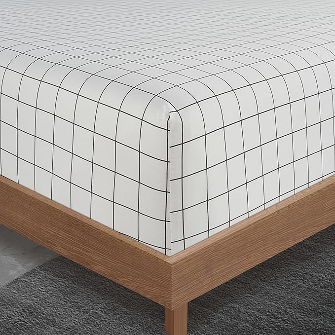 LANE LINEN 100% Cotton 450 Thread Count Split King Sheet Set for Adjustable Beds, Sateen Weave Hotel Quality, Fully Elasticized Oeko Tex Certified Sustainably Produced Machine Washable - Window Pane