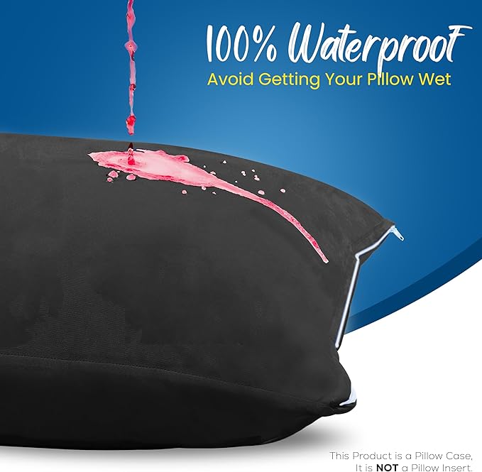 Utopia Bedding Premium 100% Waterproof Pillow Protectors with Zipper Queen Size (Set of 4), Bed Bug and Dust Mite Proof Zippered Pillow Covers, Pillow Encasement Cases, Black