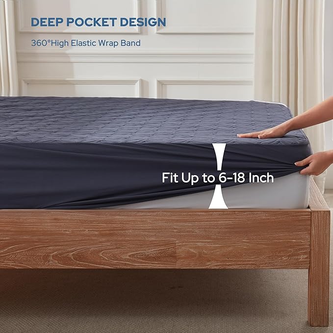 BEDLORE 2 Pack Waterproof Mattress Protector, California King Size Mattress Pad with Deep Pocket 6"-18" Depth, Soft Breathable Bed Mattress Cover for Bedroom, College Dorm (Navy Blue)