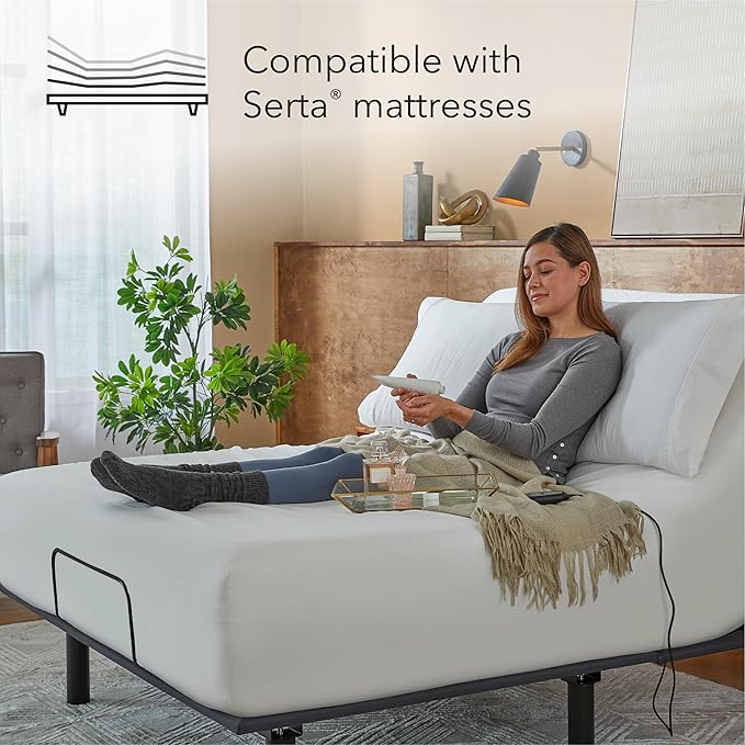 Serta baselogic Level 1 Adjustable Base Bed Frame - Full - Head Adjustability, Wired Remote, Removable Legs for Zero-Clearance Design, and Foldable for Convenient Mobility and Storage