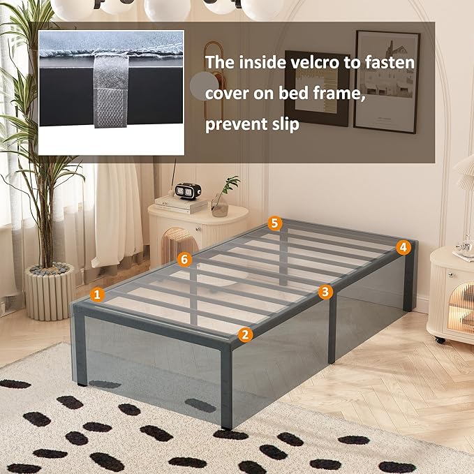 Maenizi 18 Inch Twin XL Bed Frames with Fabric Cover, Heavy Duty Metal Twin XL Platform Bed Frame, No Box Spring Needed, Support Up to 2500 lbs, Easy Assembly, Noise Free, Black