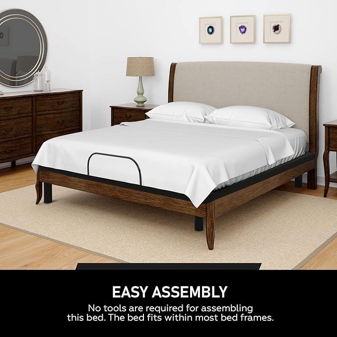 Greaton 15-inch Adjustable Bed Frame with Decorative Fabrics | Head Inclining with Wired Remote, Protective Foot Retainer Bar, 12-inch Patented Screw-in Durable Legs, Full, White