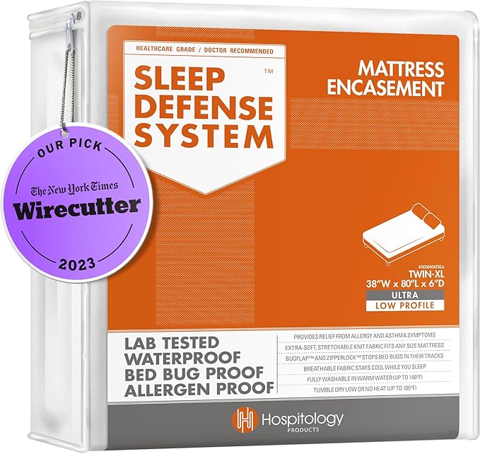 HOSPITOLOGY PRODUCTS Mattress Encasement - Zippered Bed Bug Dust Mite Proof Hypoallergenic - Sleep Defense System - Twin XL - Waterproof - Stretchable - Ultra Low Profile 6" Depth - 38" W x 80" L
