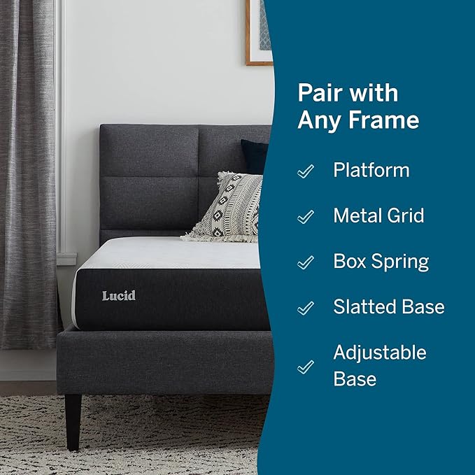 Lucid 8 Inch Memory Foam Mattress - Medium Firm Feel - Infused with Refreshing Bamboo Charcoal and Cooling Gel - Bed in a Box - Temperature Regulating - Pressure Relief - Breathable - Twin XL Size