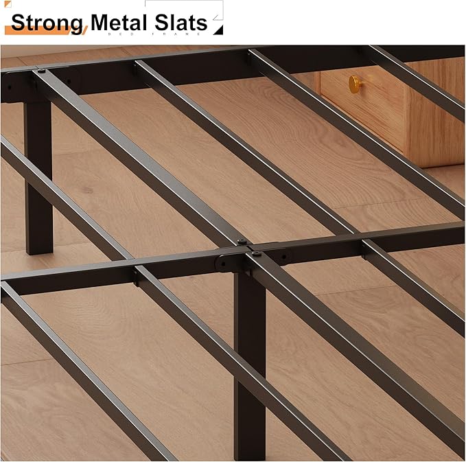 Husleephu California King Bed Frame with Headboard, 12 Inch Heavy Duty Metal Platform Cal King Bed Frame, No Box Spring Needed, Noise Free, Easy Assemble, Black