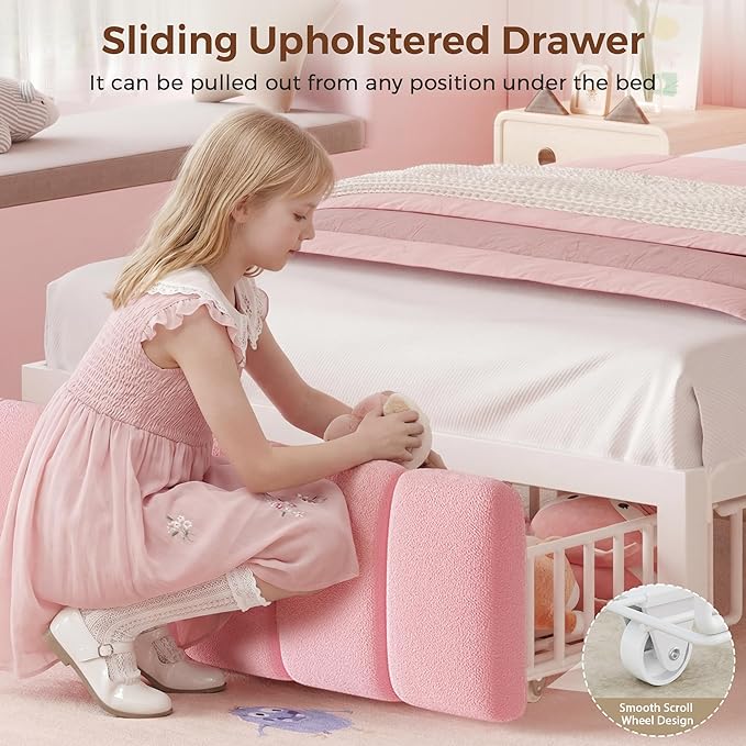 Twin Bed Frames with Storage Headboard for Kids/Girls, Upholstered Black Bed Frame Twin Size with Storage Drawers and Charging Station,Velvet Platform Metal Bed, Noise-Free, No Box Spring Needed