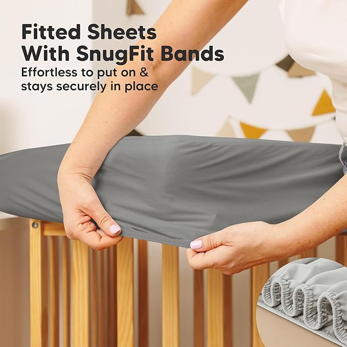2-Pack Waterproof Crib Mattress Protector Cover Fitted - Quiet Baby Crib Mattress Pad Sheets, 52" x 28" Soft Quilted Cotton Baby Sheet, Machine Washable, Easy Fit, Durable (Granite/Mavy)