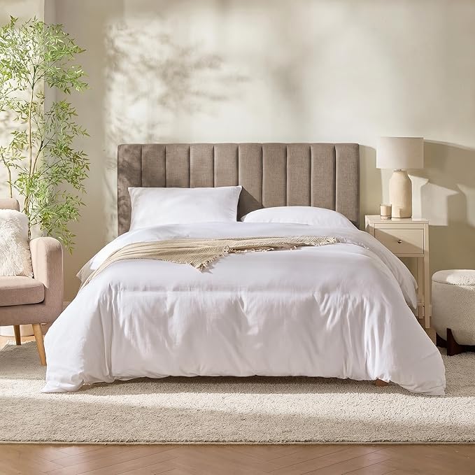Hearth & Harbor Upholstered Twin Headboard - Easy Assemble Channel Stitched Headboard Twin Size - Wall Mounted Headboards with 3D Soundproof Wall Panels Peel & Stick Floating Headboards, Mocha