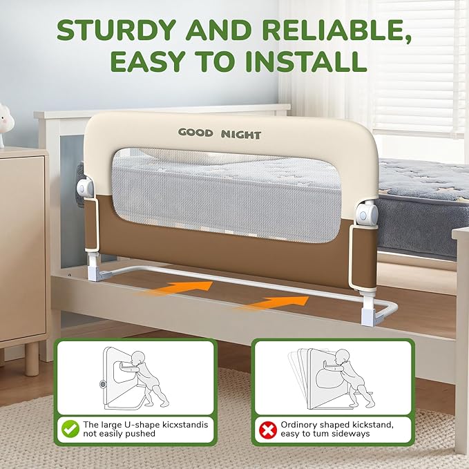 Bed Guard Rail for Toddlers - 47" Adjustable Heights & Folding up Portable Bed Railing for Baby - Toddler Bed Rails Guard for Crib, Twin, Bunk,Full Size, Queen & King Bed