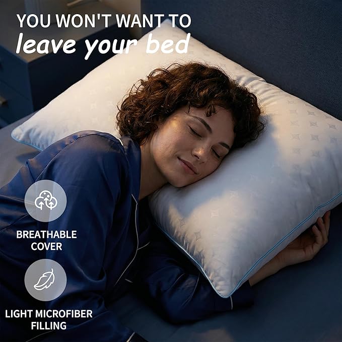 Pillows Standard Size Set of 2 – Standard Bed Pillows for Sleeping, Down Alternative Fill, Supportive Comfort, Hotel Style, Machine Washable, for Side Back Stomach Sleepers