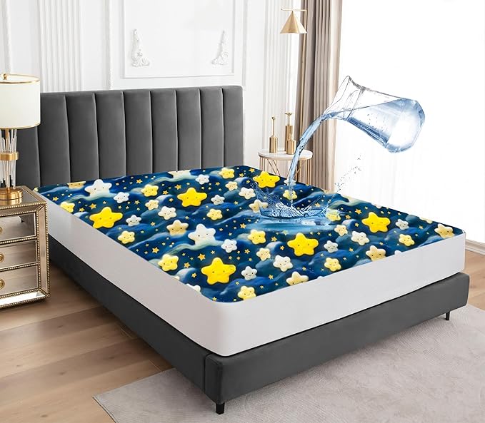 Sufdari Twin Mattress Protector,Waterproof Mattress Protector,Fitted Sheet Style Mattress Cover with 18" Deep Pocket,Washable and Comfortable-Starry Sky,Twin
