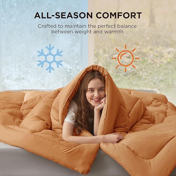 Bedsure Comforter Duvet Insert - Quilted Comforters Twin XL Size, All Season Duvet, GentleSoft Down Alternative Bedding, with 8 Tabs, Gifts for Women/Men, Burnt Orange, Twin XL 92 x 68 Inches