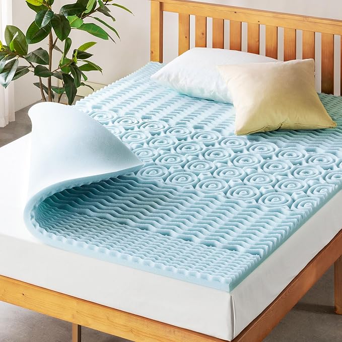 Mellow 1.5 Inch 5-Zone Memory Foam Mattress Topper, Cooling Gel Infusion, Twin, Blue