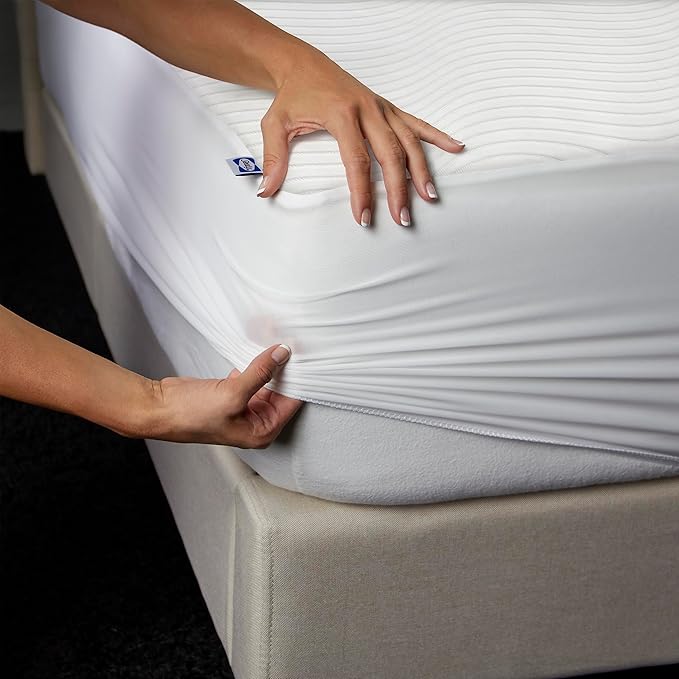 Sealy Complete Protection Waterproof Stain Protection Soft Comfort Top PerfectGrip Stretch Sidewalls Machine Washable Fitted Mattress Protector, Twin Size, White
