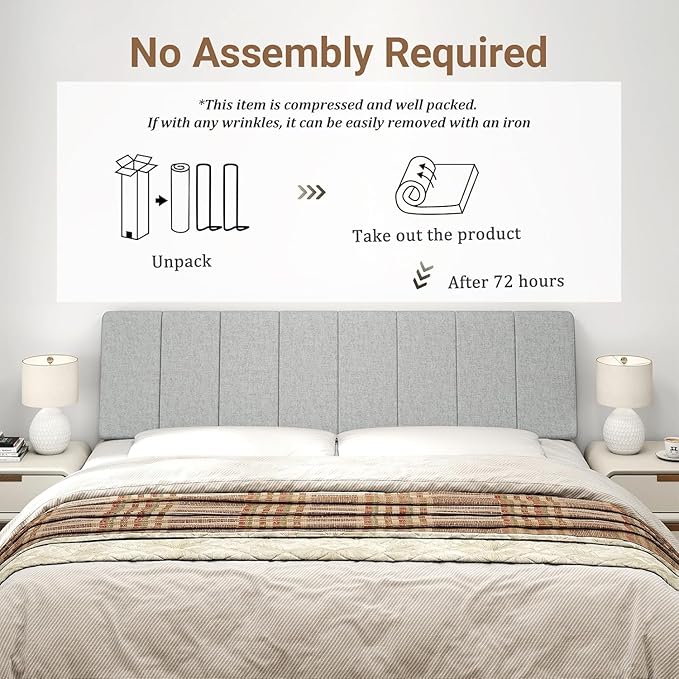 King Size Headboard Only-No Assembly, Upholstered Headboard King Size Linen Fabric Modern Style Headboards Extra-Thick, Light Gray