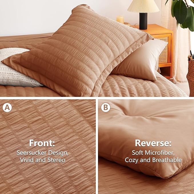 CozyLux Full Size Comforter Sets with Sheets 7 Pieces, Pumpkin Seersucker Bed in a Bag Textured Luxury Soft Bedding Set with Down Alternative Comforter, Sheets, Pillowcases & Shams for All Season
