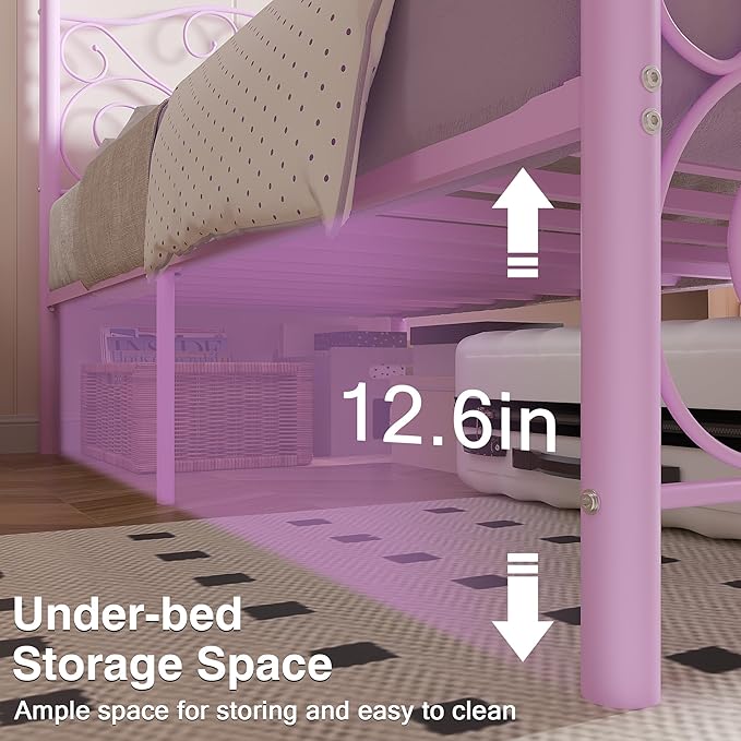 VECELO Metal Canopy Bed Frame Twin Size, 4 Posters Platform Mattress Foundation with Headboard, Heavy Duty Steel Slats Support, No Box Spring Needed, Purple