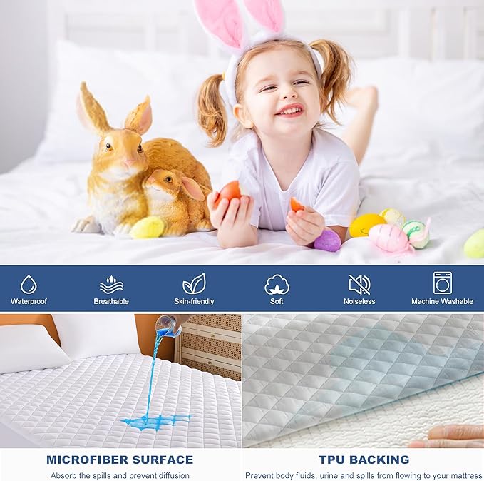 GRT Short Queen Mattress Pad, 100% Waterproof Breathable RV Short Queen Mattress Topper, Noiseless Hollow Cotton Mattress Protector, Fitted 8"-26" Deep, Dust Proof (60×75)