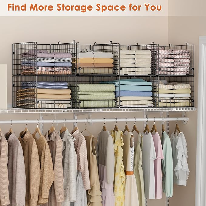 5-Tier Stackable Closet Storage Baskets, Closet Organizers and Storage Shelves, Foldable & Stackable Clothes Storage Bins for Closet System, Closet Shelf Organizer for Home,Black(Patent No. 30022416)