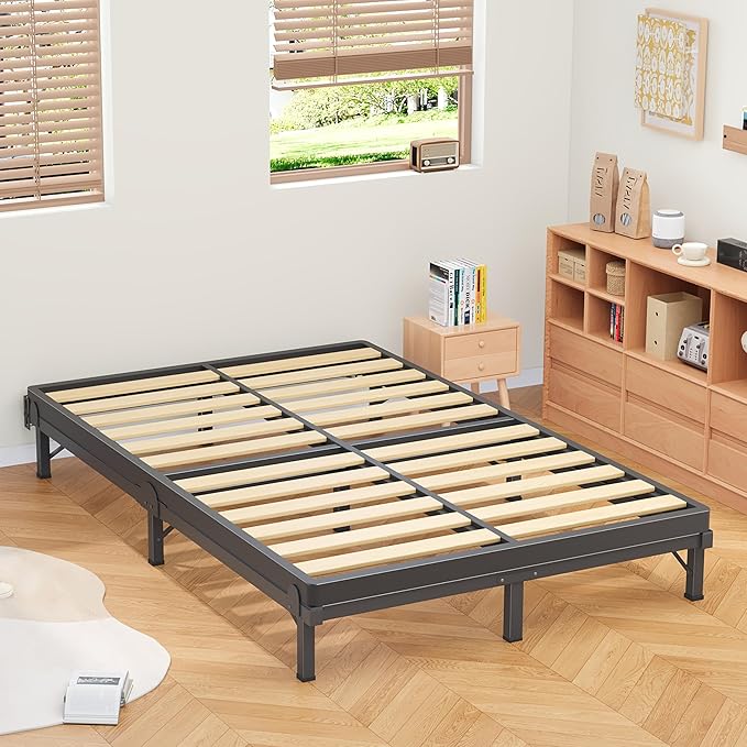MAF Metal Bed Frame Queen 8 Inches, 9-Legs Support Bed Base, Queen Bed Frame for Box Spring and Mattress, Basics Bed Frame Headboard Attachable Tool-Free Easy Assembly, Black