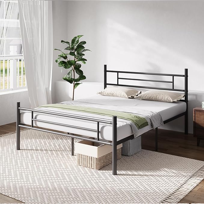 Novilla Queen Bed Frame with Headboard and Footboard, 14 Inch Metal Platform Bed Frame Queen Size, Large Storage Space, Heavy Duty Slats Support, Mattress Foundation No Box Spring Needed
