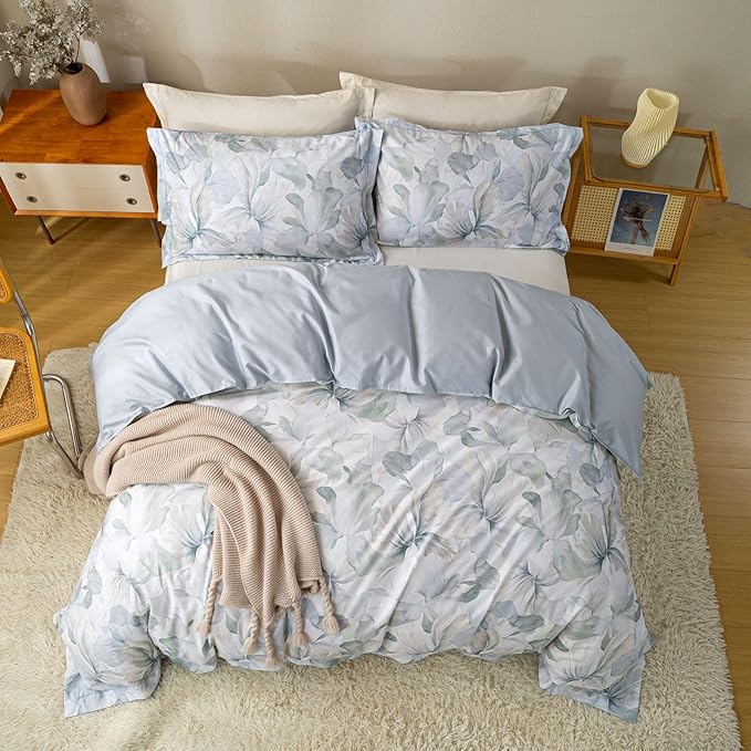 OAITE Duvet Cover Set Twin Size Floral Pattern Ultra Soft 100% Cotton Duvet Cover Sets 3-PC, Breathable Duvet Cover with Zipper Closure & Corner Ties(2 Pillow Shams,1 Duvet Cover)