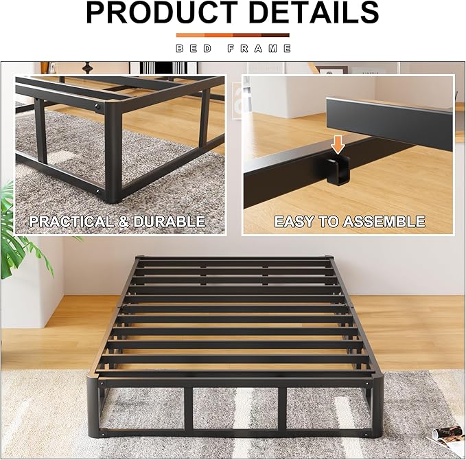 EMODA 8 Inch Twin Box Spring Heavy Duty Metal Mattress Foundation Bed Base with Fabric Cover, Easy Assembly