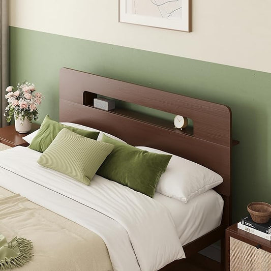 ZIYOO 14 Inch Queen Walnut Bamboo Platform Bed Frame, Premium Bed Foundation with Bamboo Frame & Iron Support Slats, Max Weight Capacity, Stable & Quiet