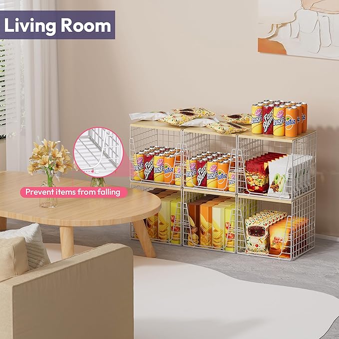 SWTYMIKI 3PCS Closet Organizers and Storage - Stackable Closet Basket with Wood Top Shelf, Clothes Storage Shelves, Clothes Drawer Bins for Wardrobe, Bedroom, Entryway, White