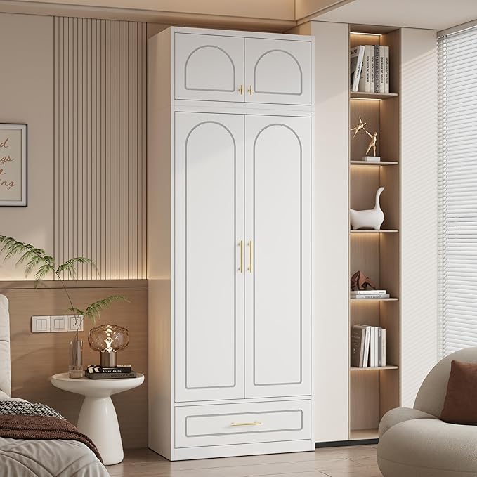 Polup Metal Wall Cabinet, Upper Cabinet for Wardrobe, Small Overhead Storage Cabinet for Bedroom, Living Room, White, 18" D x 32" W x1 5" H - Assembly Required