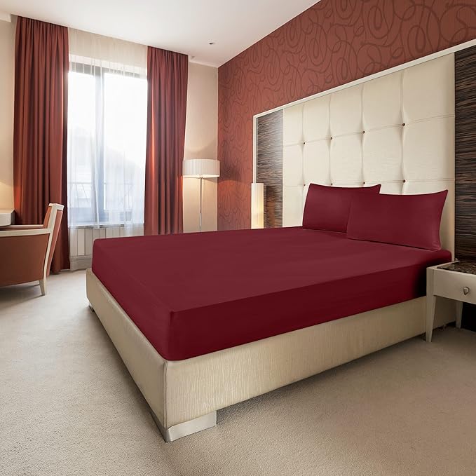 Utopia Bedding Twin XL Fitted Sheets - Bulk Pack of 2 Bottom Sheets - Soft Brushed Microfiber - Deep Pockets - Shrinkage & Fade Resistant - Easy Care (Twin XL, Burgundy)